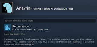 Illustration for article titled Sekiro: Shadows Die Twice, As Told By Steam Reviews